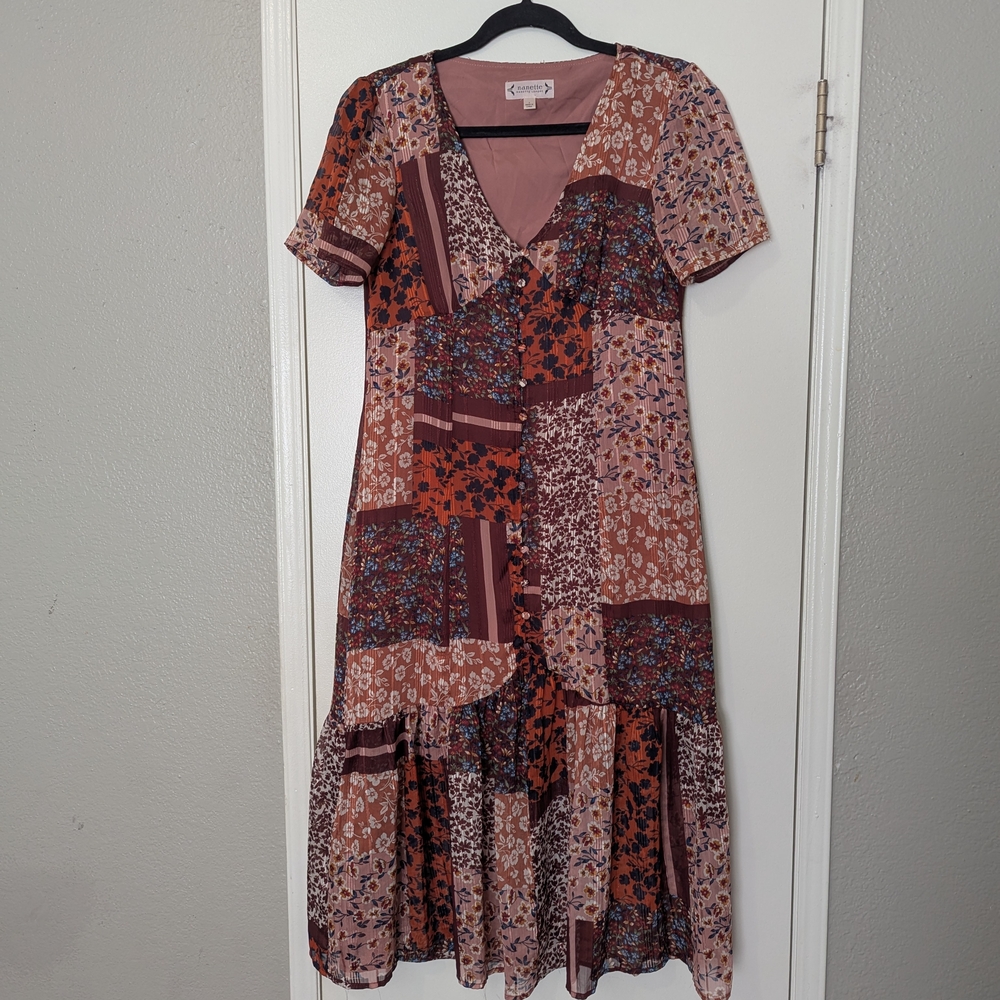 Nanette Lepore Patchwork Midi Dress - Brown and Red